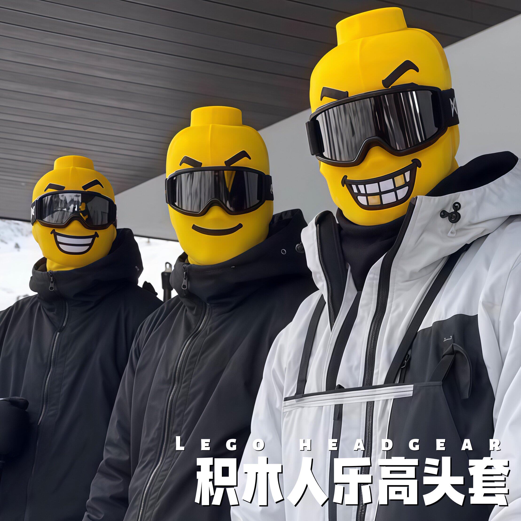 积木人黄色滑雪头套3D搞怪仿真面罩户外骑行保暖护脸创意出片道具