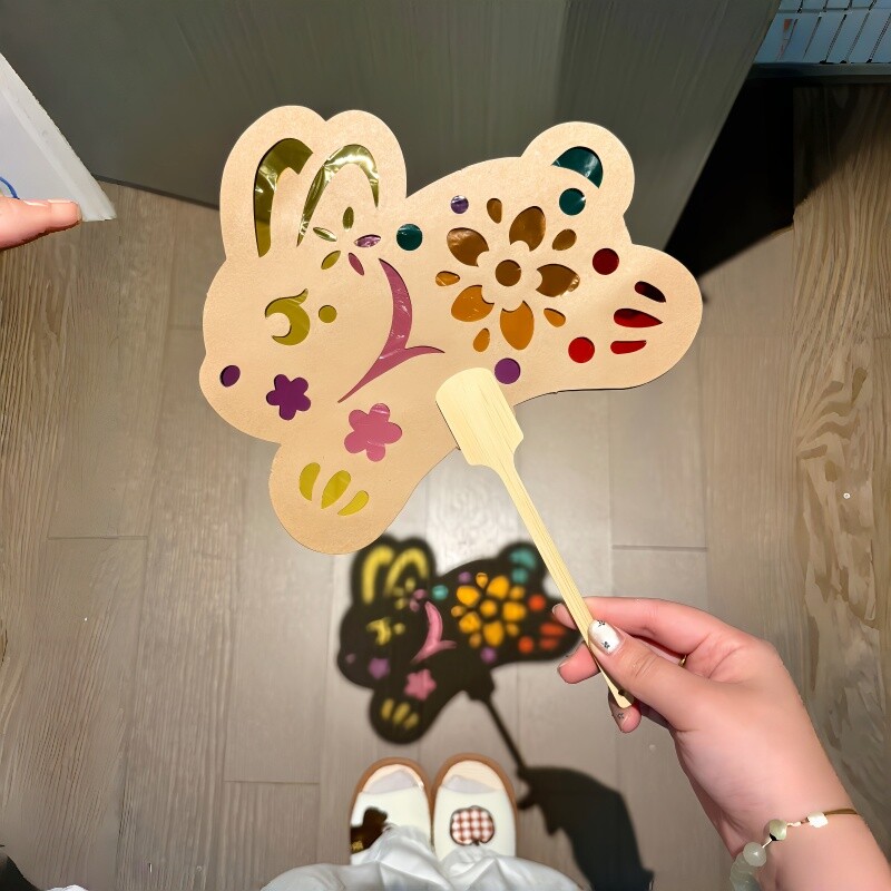 中秋光影扇子幼儿园亲子节日活动手工diy材料包儿童镂空玉兔团扇