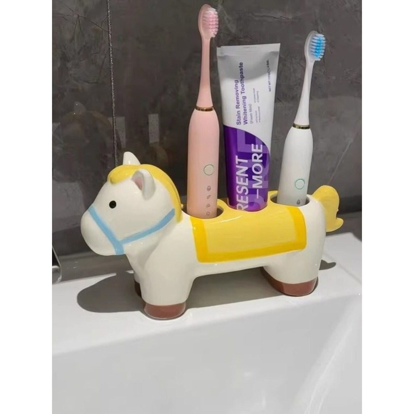 卡通小马陶瓷电动牙刷收纳置物架卫生间洗漱台高颜值牙具底座支架