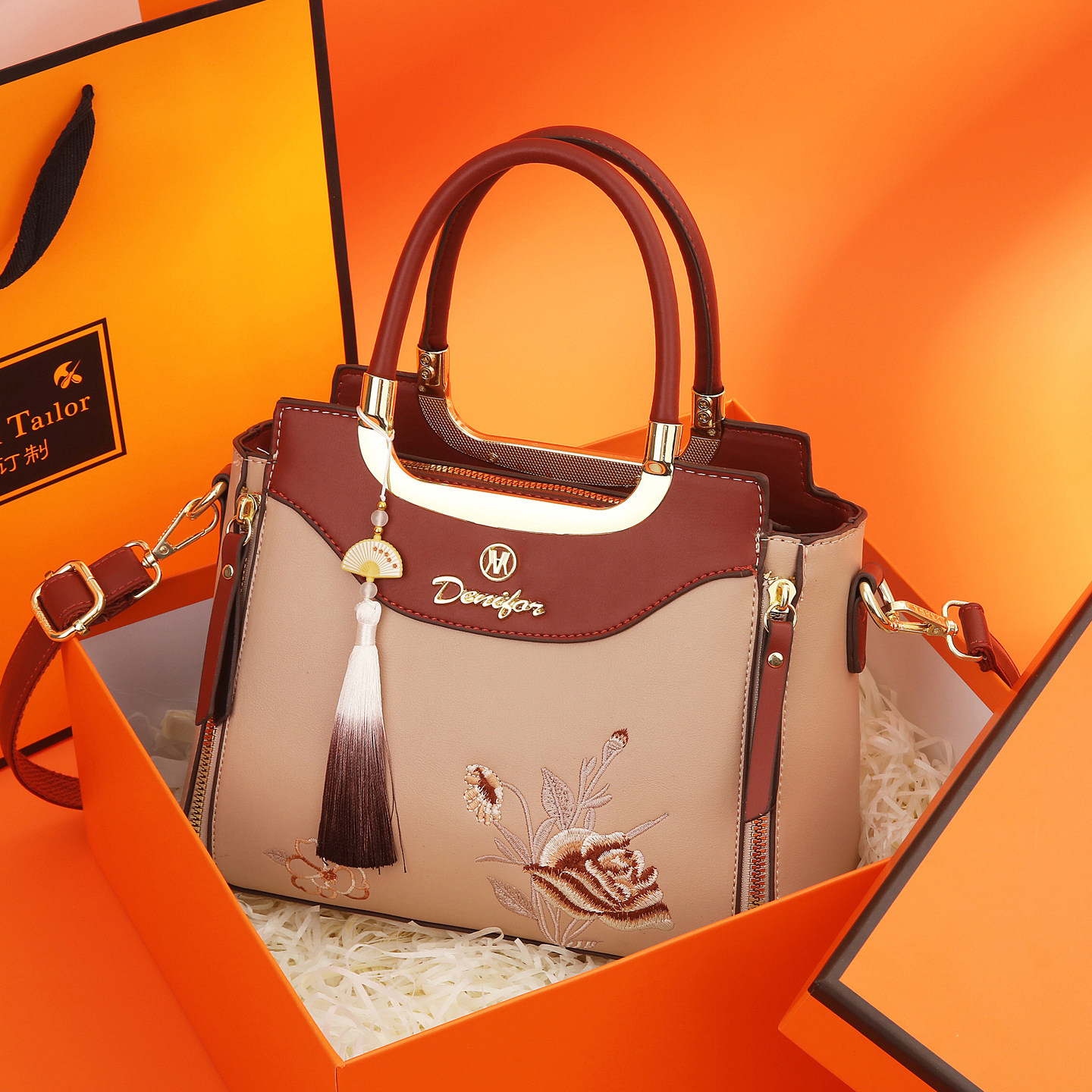 新中式国风刺绣手提包女2026新款高级感大气中年女包大容量斜挎包