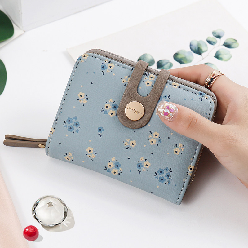 钱包日韩版新款印花拉链女短款皮夹小清新百搭女生卡包钱夹一体包