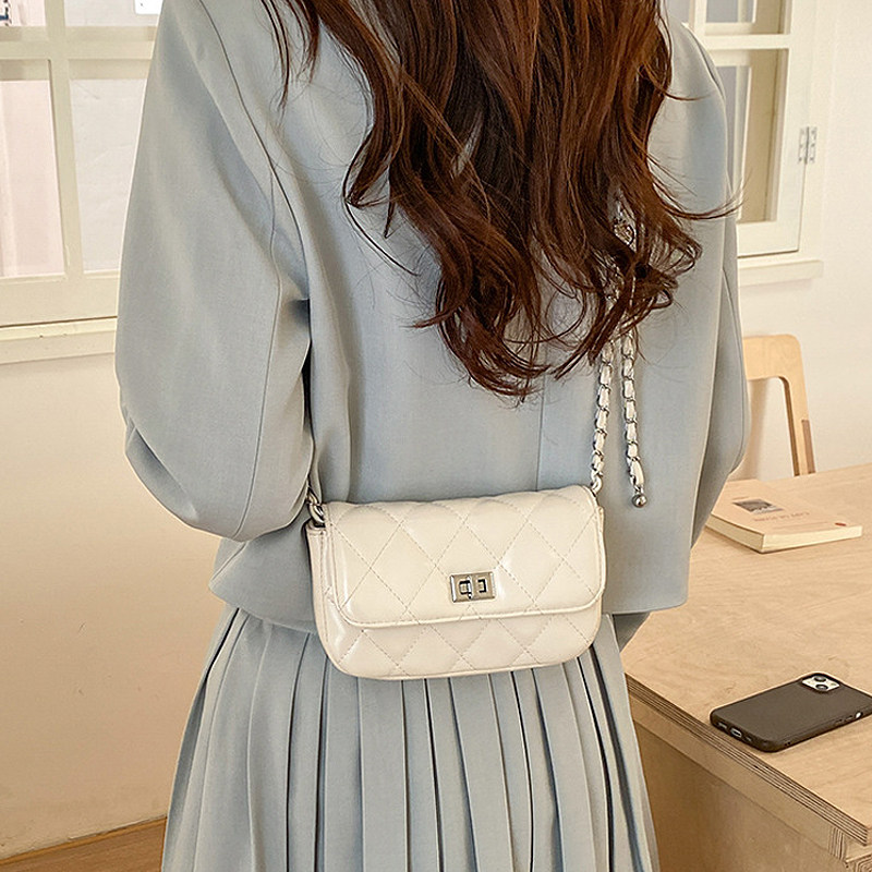 ins风菱格链条包女2026新款春夏小香风百搭锁扣斜挎包高级单肩包