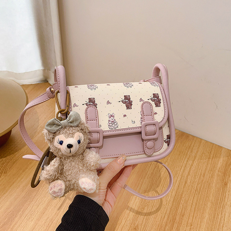小熊印花剑桥包女2026春夏新款韩系小清新斜挎包少女心通勤单肩包