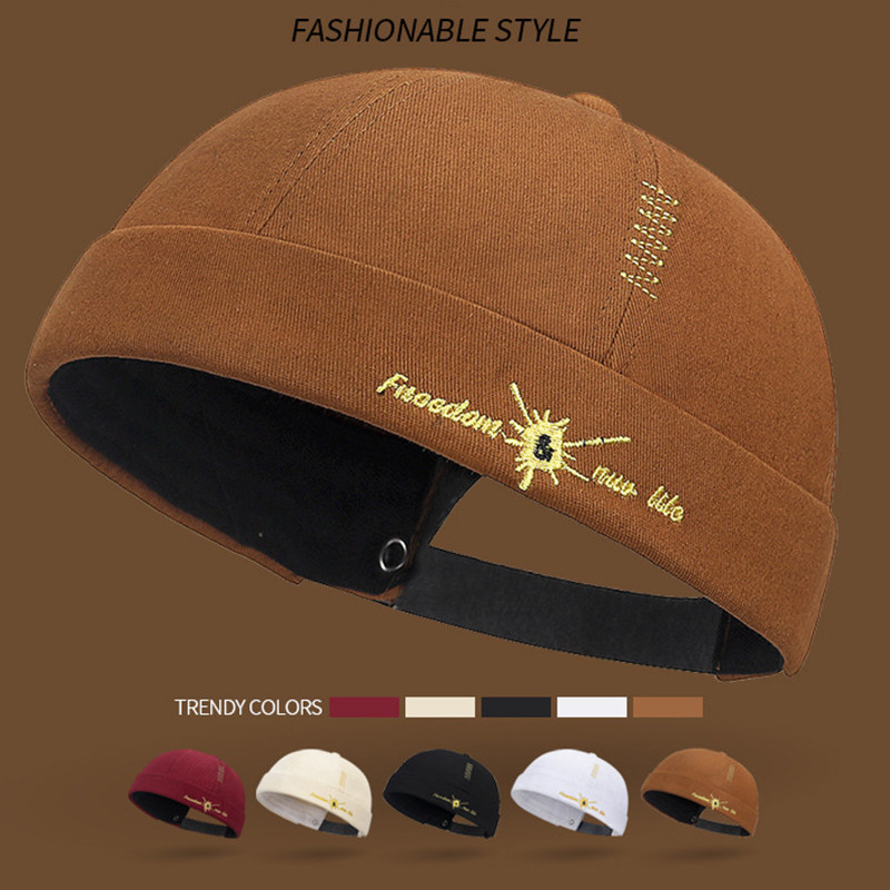 街头嘻哈帽子春秋刺绣地主帽男女情侣潮流唐帽时尚无檐雅痞瓜皮帽