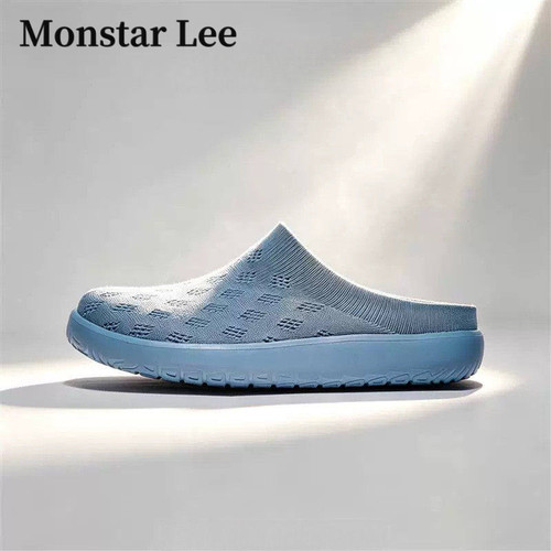 Monstar lee飞织弹力面包头半拖鞋夏季透气网面懒人鞋一脚蹬大码
