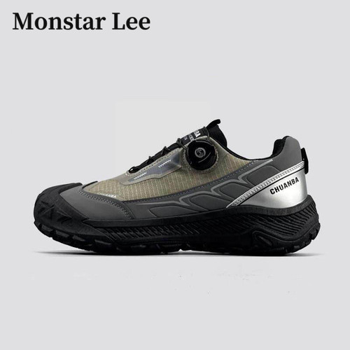 Monstar lee夏季男鞋一脚蹬徒步鞋旋转纽扣懒人运动鞋防滑登山鞋
