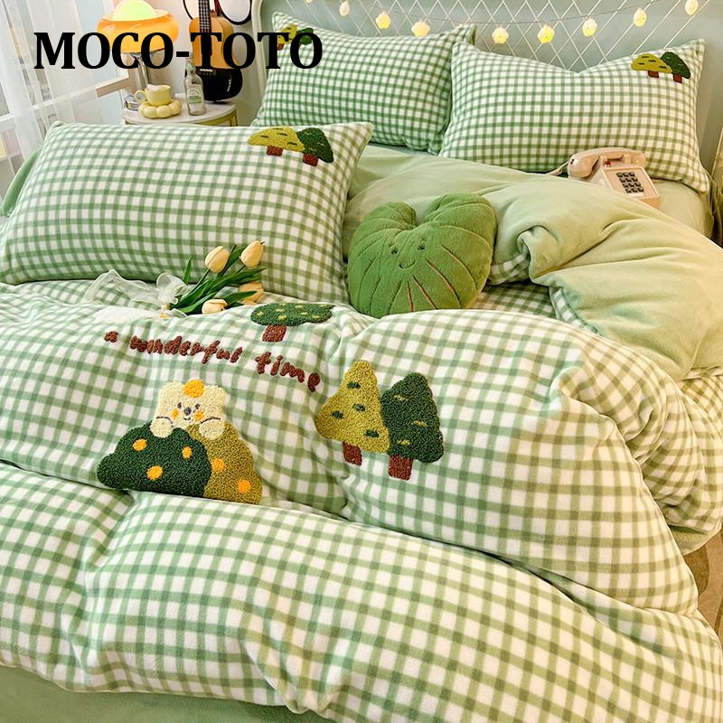 MOCO-TOTO双面加厚牛奶绒床上四件套加绒面床品毛绒被套珊瑚