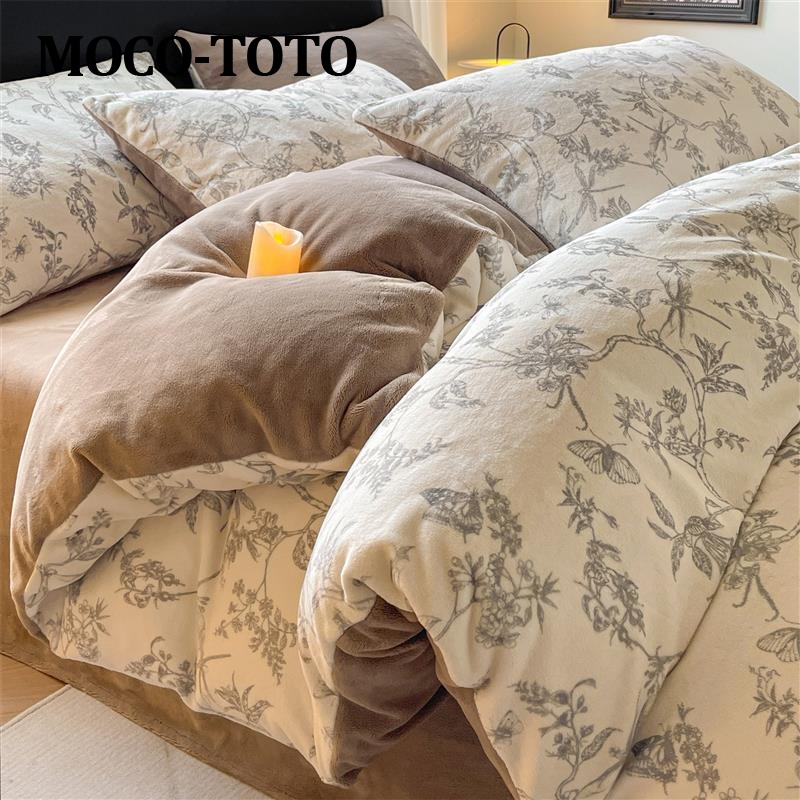 MOCO-TOTO冬季法式牛奶绒床上四件套加绒床单床品法兰绒三件套