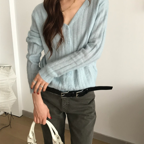 TABLE-单排扣宽松软糯针织开衫上衣打底针织开衫9051