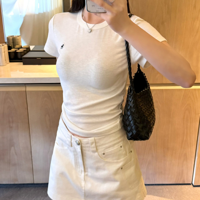 KAPOK-2026春夏爆款升级版时尚简约小马刺绣百搭修身短袖T恤26105