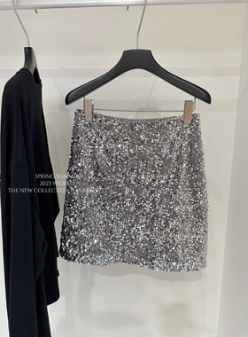 2025年widelia家新款韩版女装气质A字显瘦高腰包臀亮片裙子7191
