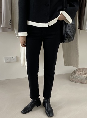 2025年widelia韩版时尚烟管裤直筒牛仔裤百搭显瘦小黑裤神裤w0523