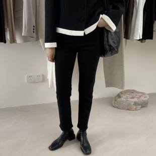 2025年widelia韩版时尚烟管裤直筒牛仔裤百搭显瘦小黑裤神裤w0523