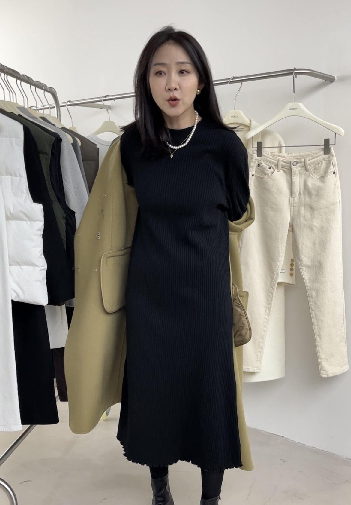 2025年widelia家新款韩版长袖9315显瘦百搭气质高雅木耳边连衣裙