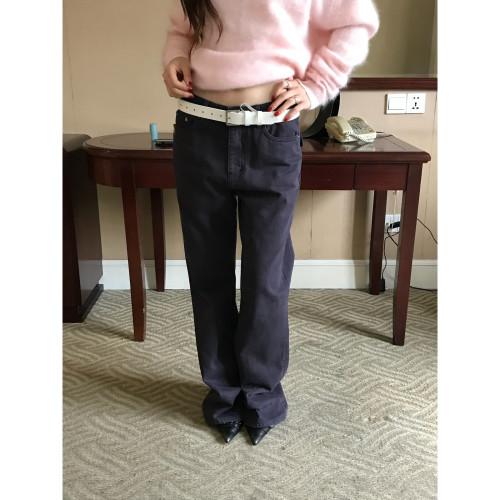 TABLE-档口上新爆火深灰紫微喇牛仔裤女中高腰后袋翻盖1299-抓毛