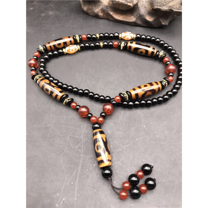 天然玛瑙天珠项链三眼九眼藏式佛珠男女款文玩饰品送礼石英岩玉镯