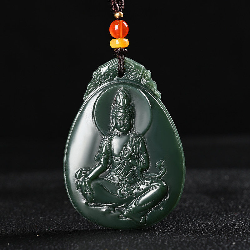 玉观音龙吊坠男士款中号菩萨玉石项链平安护身玉佩玉牌天然和田玉