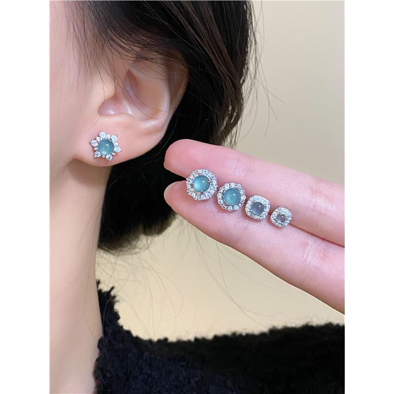 天然翡翠蓝翡翠耳钉耳饰玉石耳环