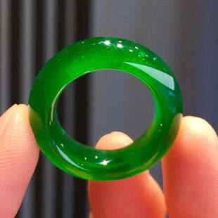 天然翡翠色冰种阳绿戒指满绿指环戒圈飘花尾戒男女款素圈玉指环