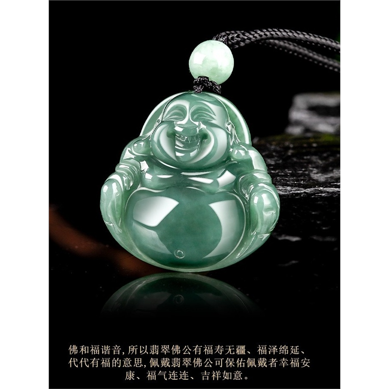 缅甸A货翡翠油青佛公玉石吊坠冰种挂坠挂件男女款玉佛玉挂坠