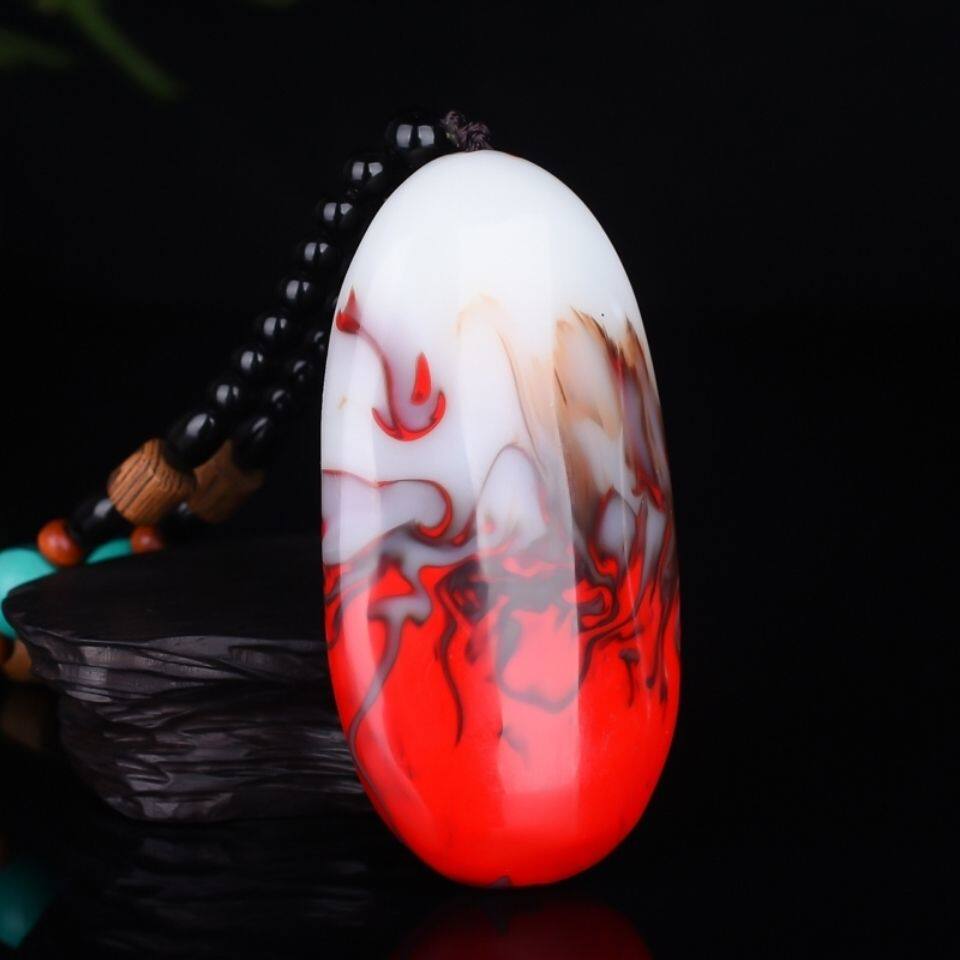 天然戈壁玉鸡血玉手把件新疆金丝玉原石手玩件和田色把玩件玉手饰