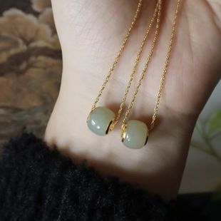 经典和田玉路路通转运珠项链金镶玉白玉转运珠锁骨链气质简约百搭