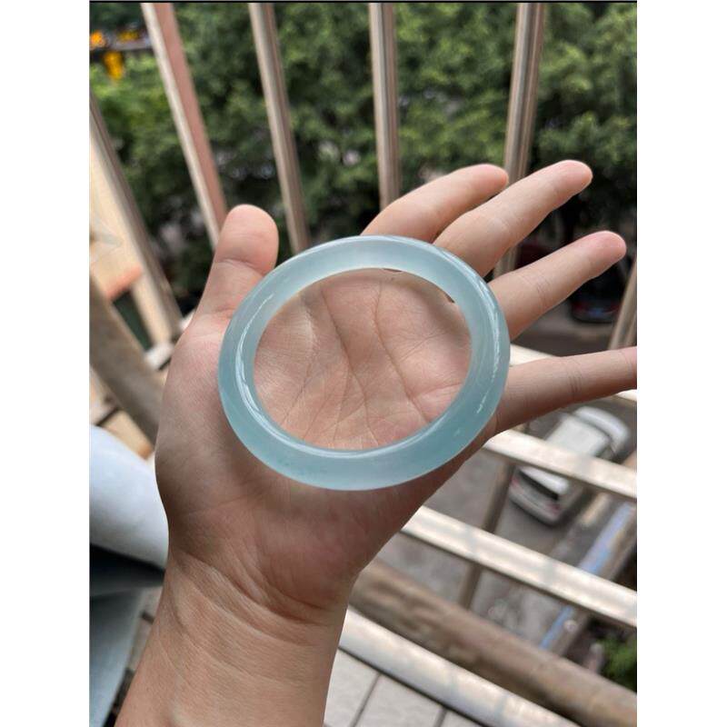 蓝水冰种海蓝宝玉镯晴水底天青冻镯子天空蓝翡翠色石英岩玉手镯