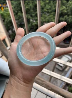 蓝水冰种海蓝宝玉镯晴水底天青冻镯子天空蓝翡翠色石英岩玉手镯