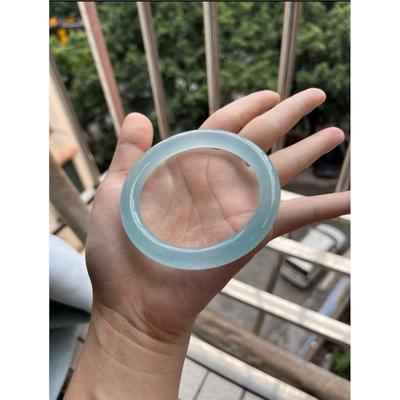 蓝水冰种海蓝宝玉镯晴水底天青冻镯子天空蓝翡翠色石英岩玉手镯