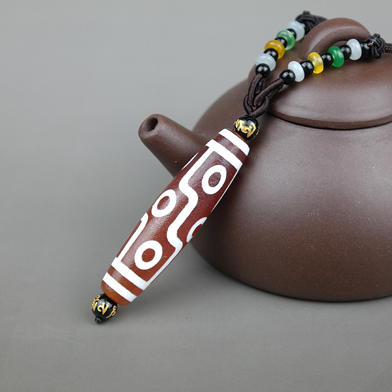 西藏天然真品九眼天珠藏族项链挂绳玛瑙天珠吊坠考学上岸护身符运