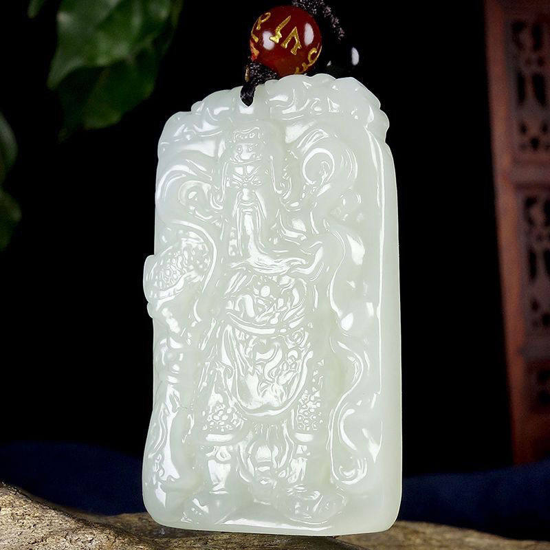 天然新疆和田关公吊坠忠义千秋武关公财神关公招财挂件玉佩男女链