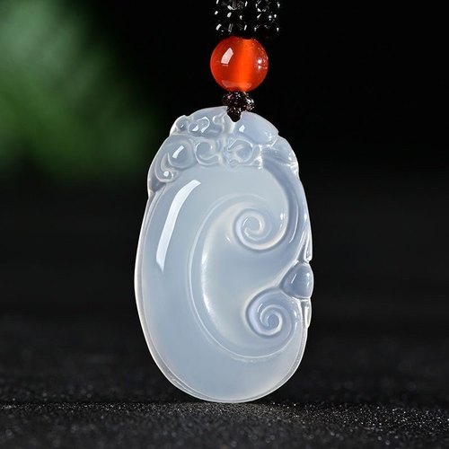 天然玛瑙白冰如意吊坠男女