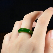 天然新疆和田色仿碧玉戒指菠菜绿男女情侣素圈玉指环时来运转尾戒