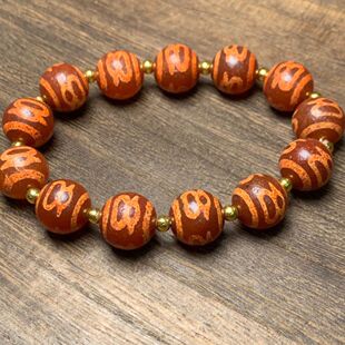 藏区精品包浆风化老玛瑙满朱砂财神大鹏鸟天珠手串民族风男女手链