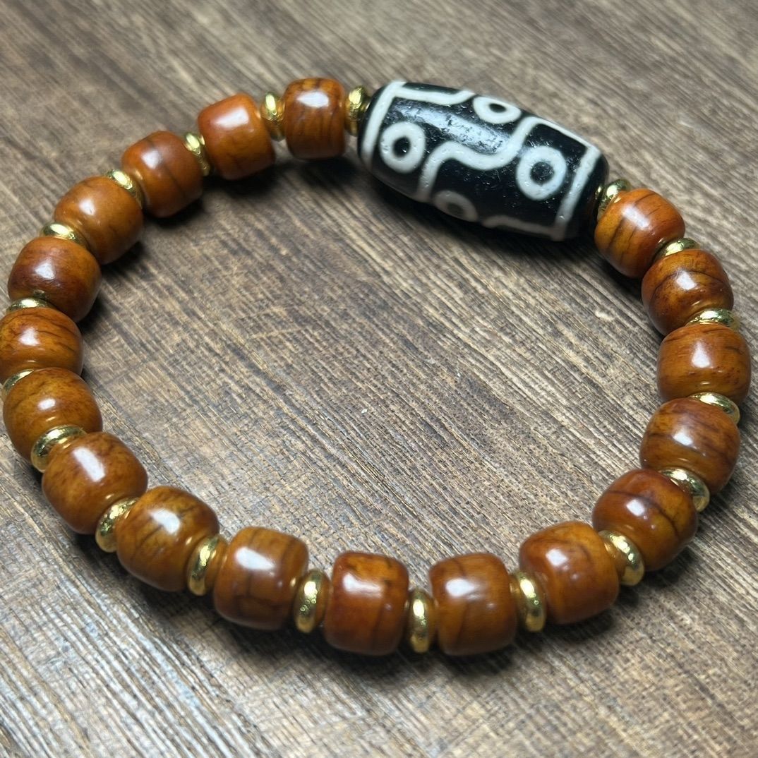 西藏九眼老天玛瑙天然天珠牛骨手链手串真品男女首饰老包浆做旧