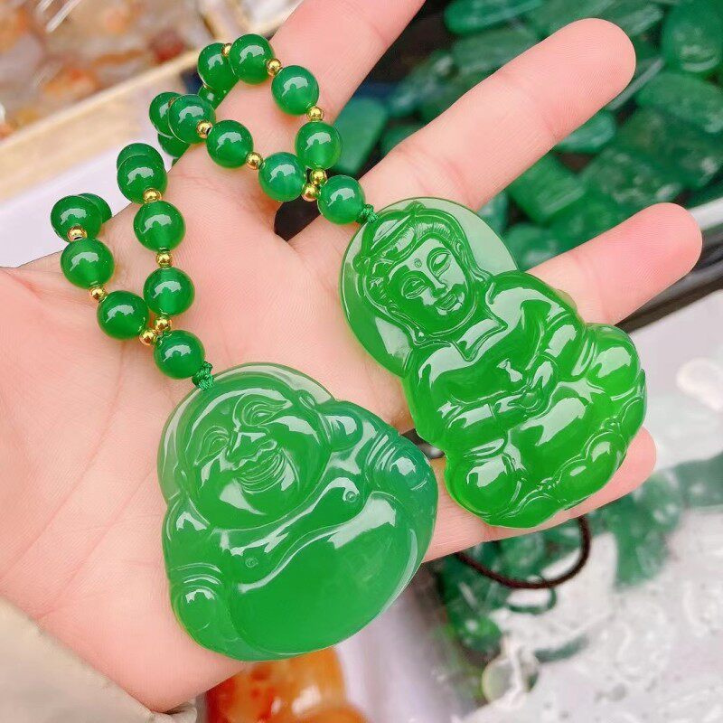 项链毛衣链天然高冰帝王绿大佛公女款挂件冰种金枝玉叶平安扣