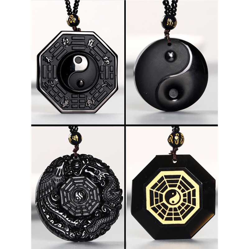 冰种黑曜石阴阳鱼太极八卦吊坠挂件男款保平安护身符项链道家首饰