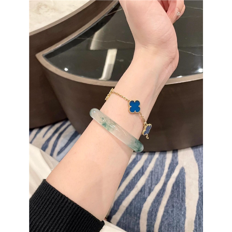 冰透独龙玉飘花手镯冰种飘花细圆条玉镯子女年轻款翡翠色玉石手镯