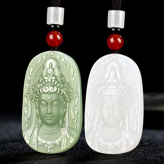 正品新疆和田玉羊脂白玉观音吊坠天然玉石男女守护神挂件玉牌玉佩
