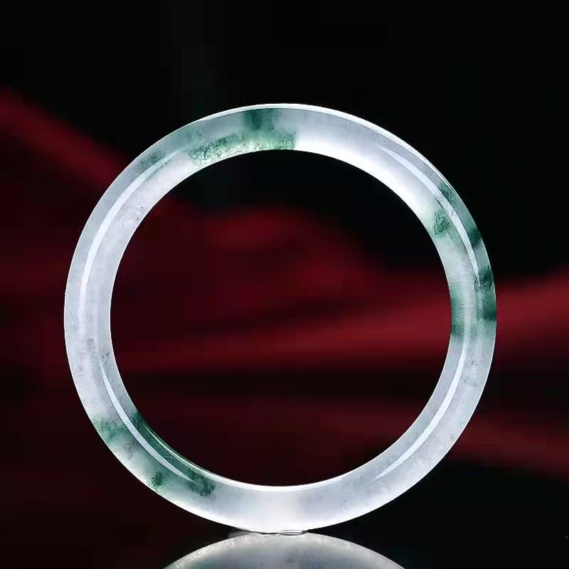 天然玉手镯女细圆条冰种飘花翡翠色玉石镯子高冰玉镯叮当镯美人镯