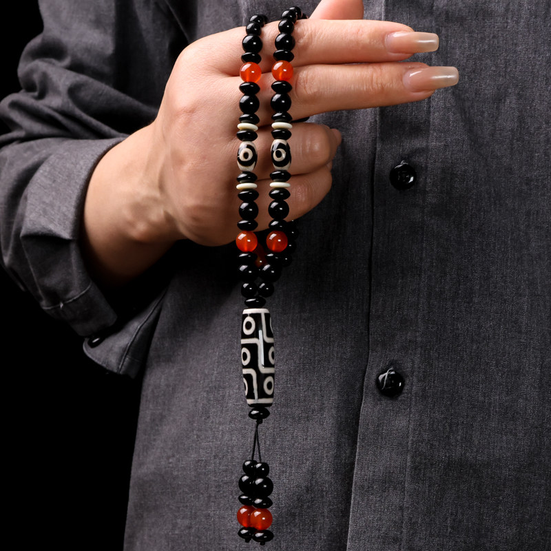 藏式九眼天珠项链男西藏天然真品玛瑙玉石毛衣链男款护身符吊坠女