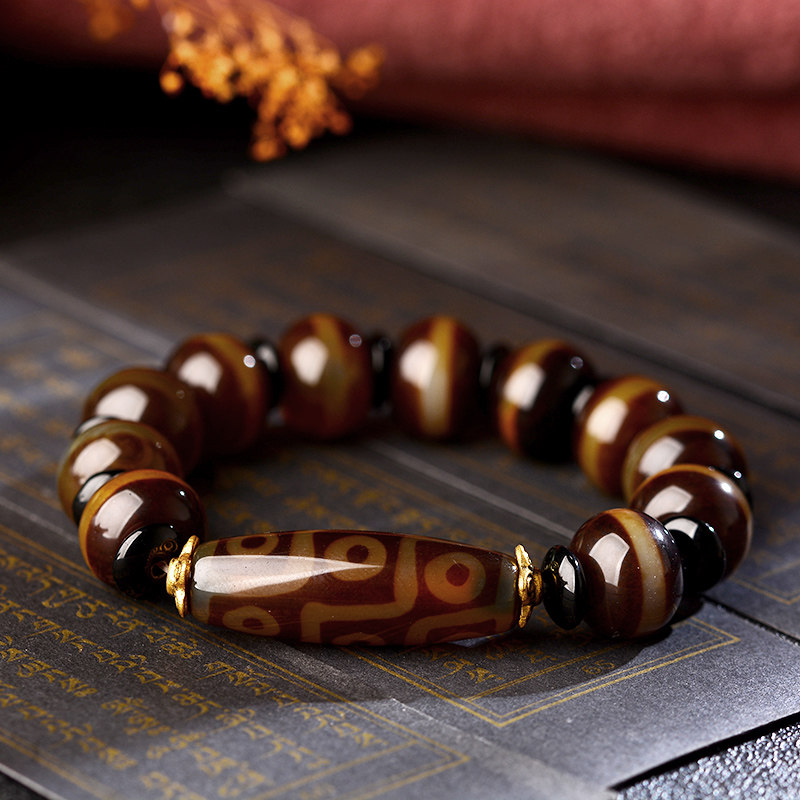 天然西藏真品老九眼天珠药师珠手串男女转运珠玛瑙原石手链护身符