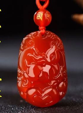 红玉髓玛瑙12生肖吊坠鼠