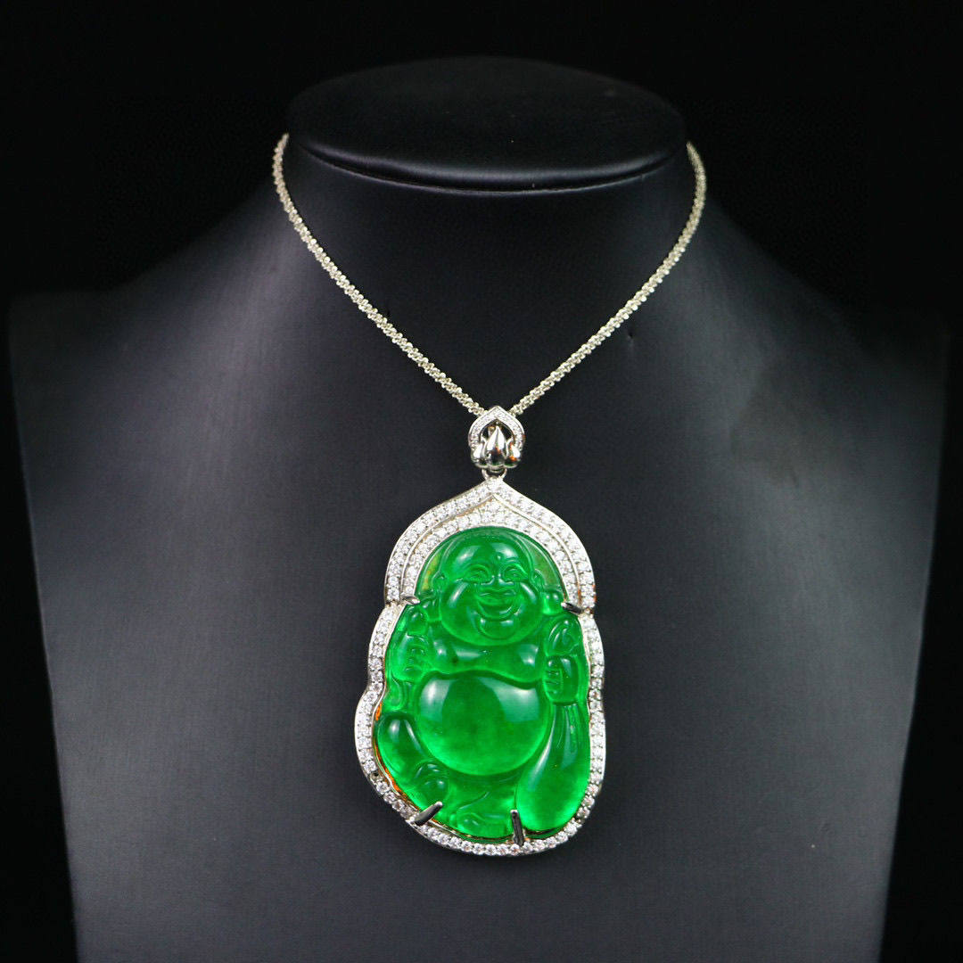 完美高冰精工雕刻一体链【弥勒佛牌】精美饰品文玩送礼收藏