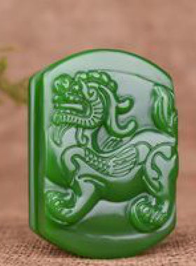 玉越 新疆和田绿色麒麟貔貅皮带扣腰带霸气男款玉腰扣腰饰腰佩 新