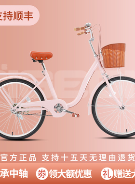 飞鸰星驰牌自行车女士成人通勤24寸学生文艺女式变速免充气代步车