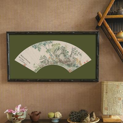 扇形 国风中式美术馆质感复古法式装饰挂画中古风山水风景装饰画