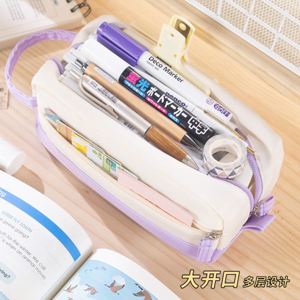 angoo大容量奶油撞色笔袋2024女生新款初中小学生铅笔袋高中生ins