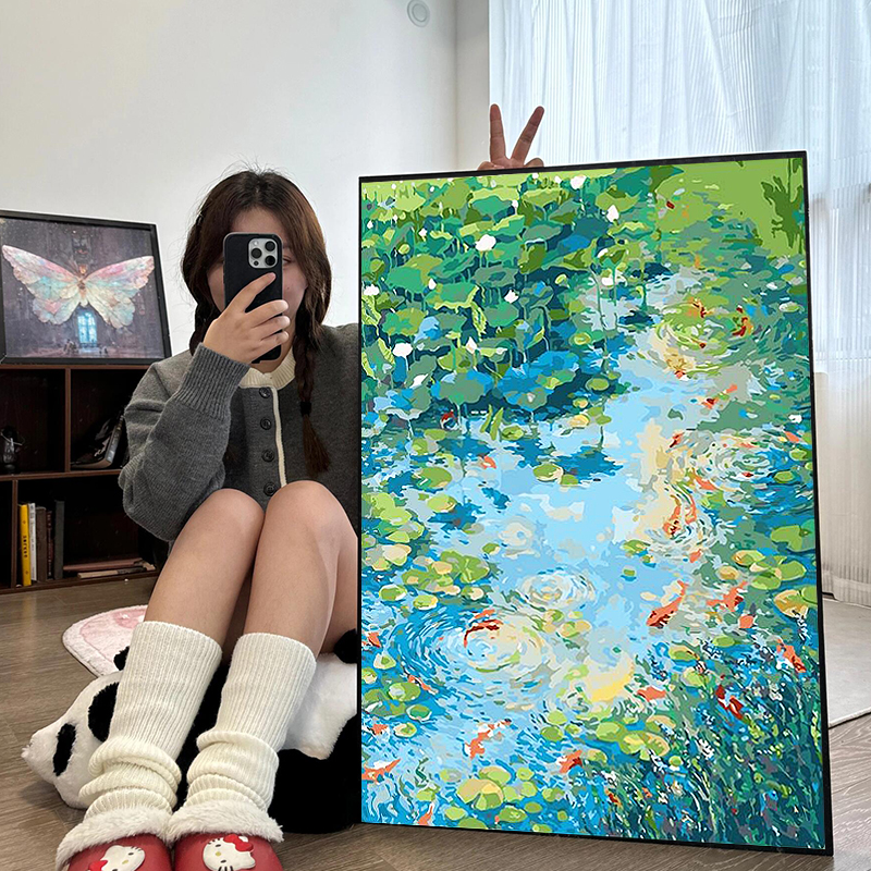 荷塘数字油画手工diy填充绘色丙烯油彩装饰画画床头客厅玄关挂画图片