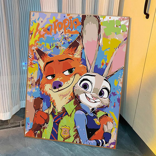 疯狂动物城数字油画手工diy填色儿童丙烯卡通动漫手绘填充油彩画